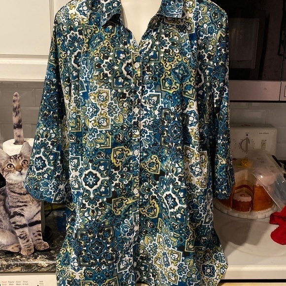 J womens Catherine’s stretch casual button up 3/4 sleeve plus size shirt 3X - Picture 1 of 5